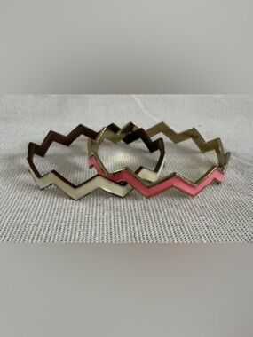 Chevron Zigzag Enamel Bangle Set - Pink & Cream